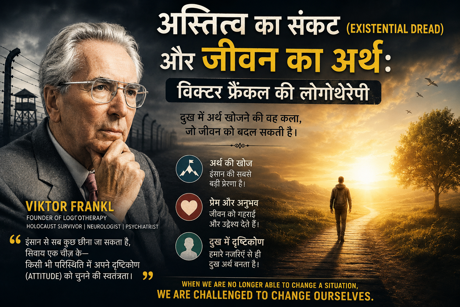 अस्तित्व का संकट और जीवन का अर्थ दर्शाती Viktor Frankl की Logotherapy आधारित मनोवैज्ञानिक चित्रण